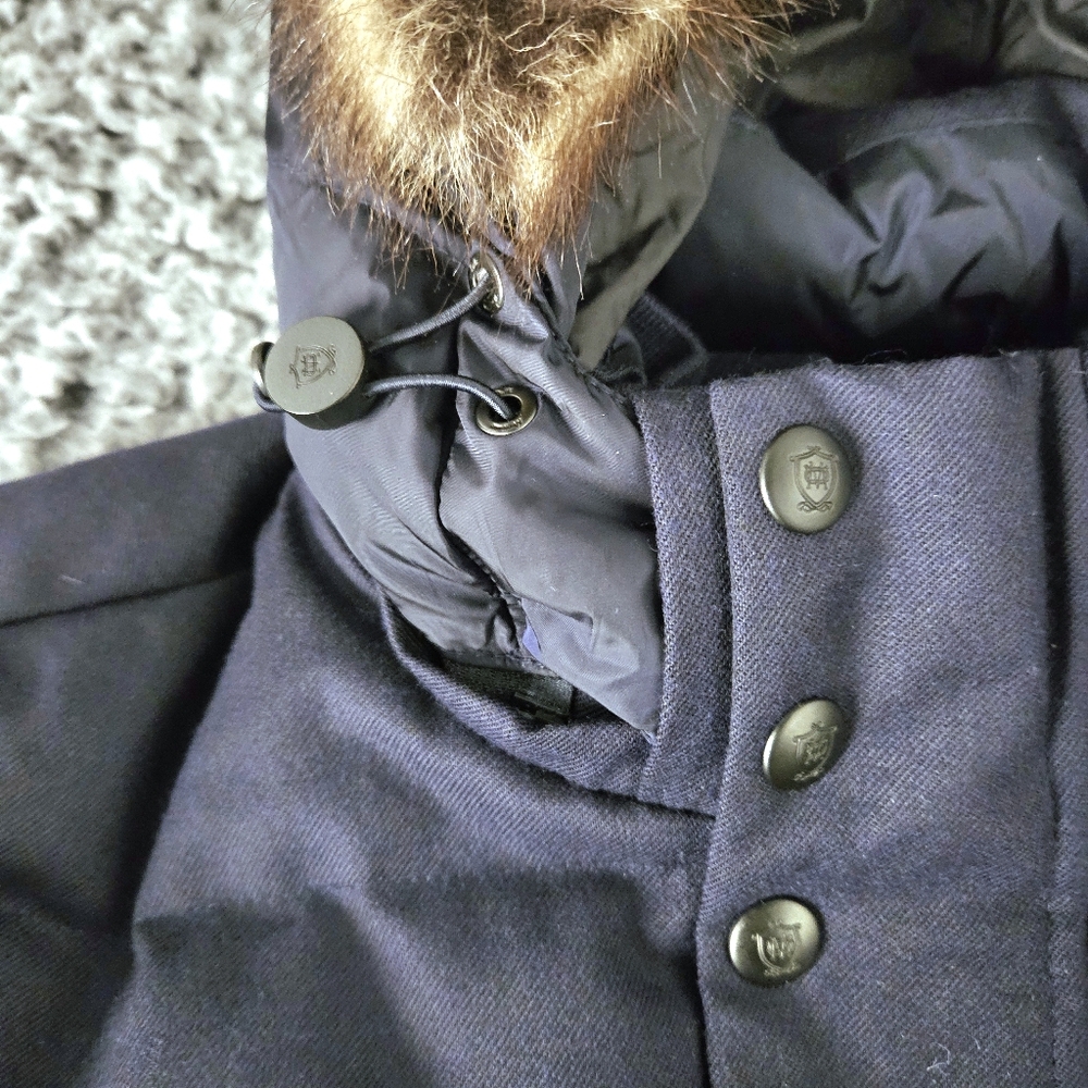 Massimo Dutti Men's S Small Navy Blue Wool Down Parka Coat Hooded Puffer Jacket - Picture 6 of 15